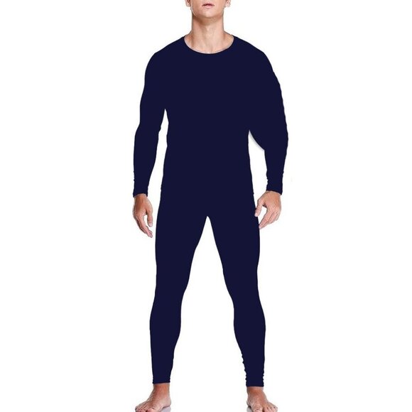 Men Thermal Long Johns Warm Underwear Set, Microfiber Fleece, Navy - Picture 4 of 4